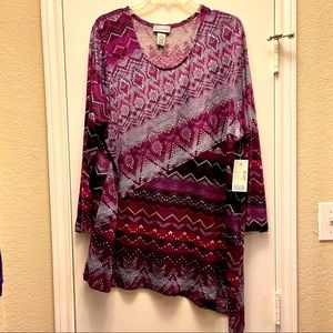 Catherines Sweater Purple Gray Sz 2X Asymmetrical